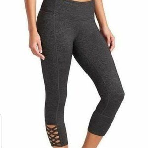 Athleta Mind Over Matter Capri Leggings Size S Heather Gray Lattice Detail